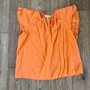 Calligraphie Women's A-Line Linen Top V-Neck Flutter Sleeve Bright Coral Size XL